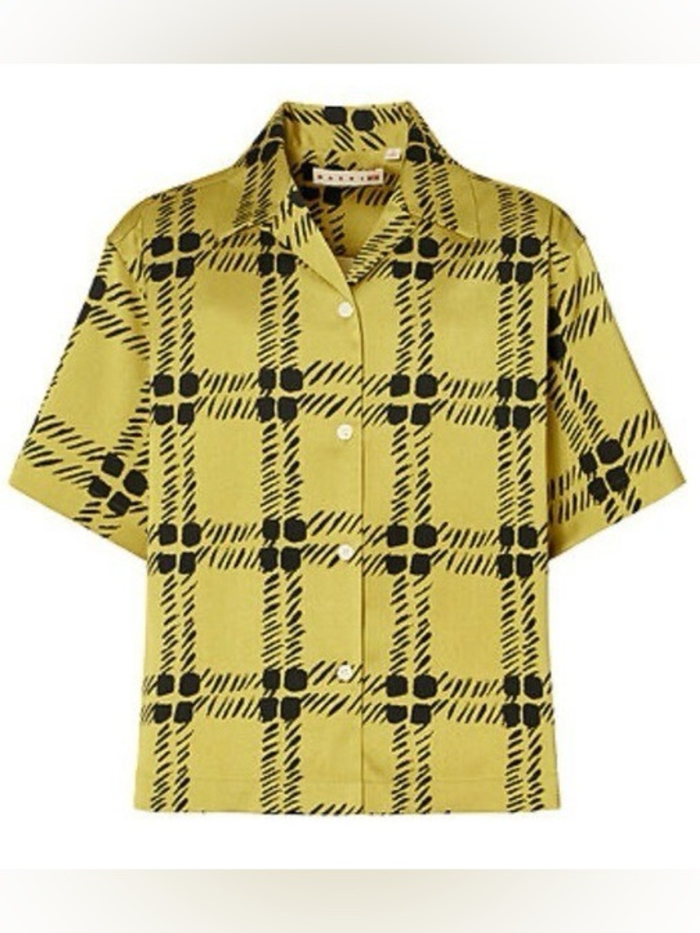 Marni x Uniqlo Satin Oversize Relaxed Yellow Plaid Shirt Short Sleeve Medium